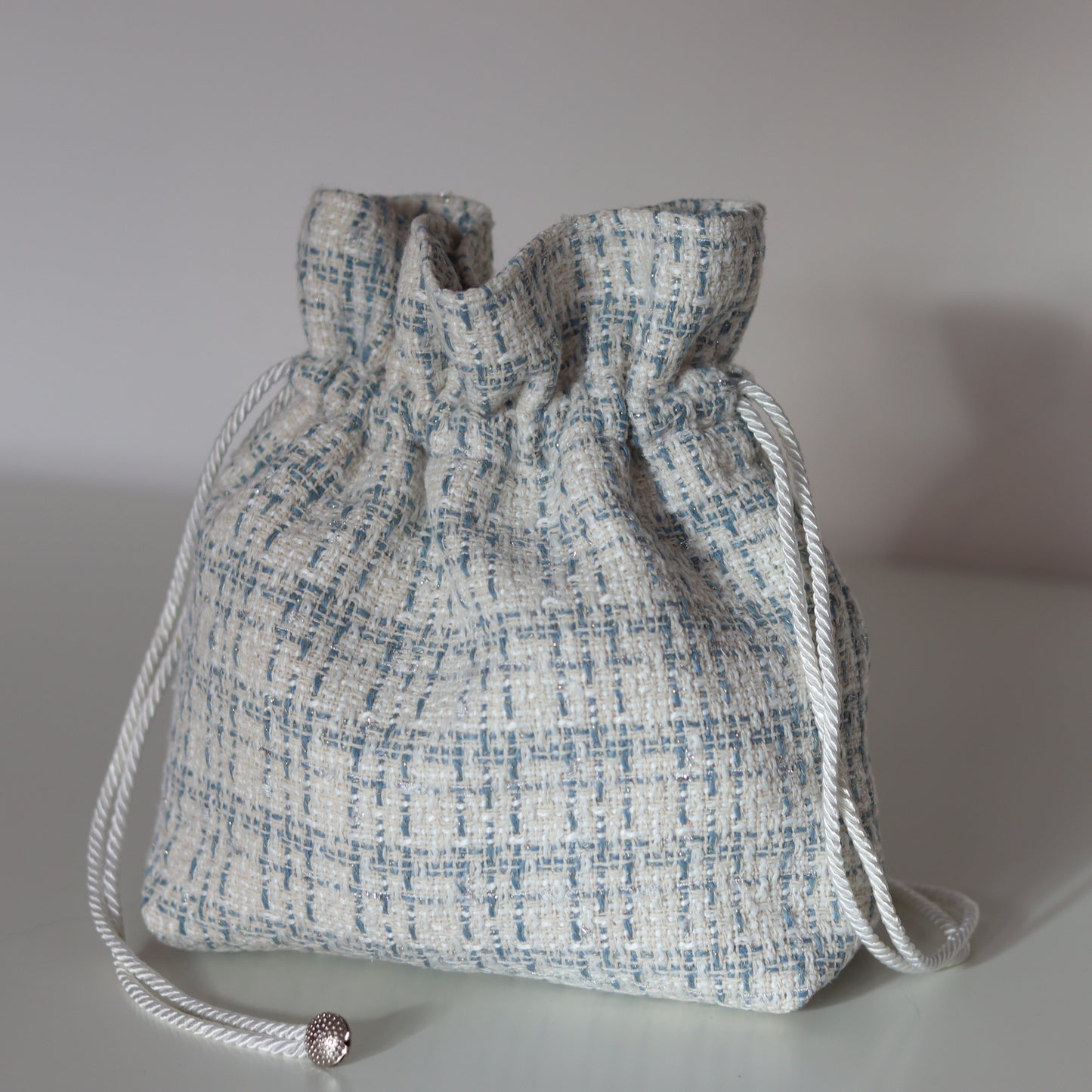 Mirtilla tweed bianco e azzurro